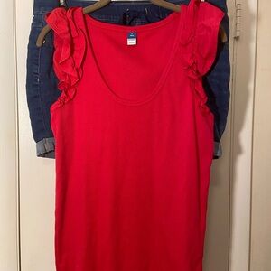 Old Navy Bright Red Ruffle Sleeve Tank Top